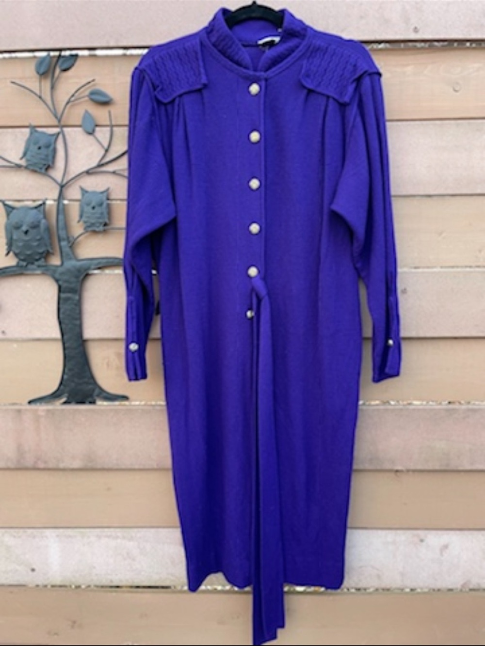 Vintage 70’s Purple Button-Front Long sweater Dress with Tie Belt.